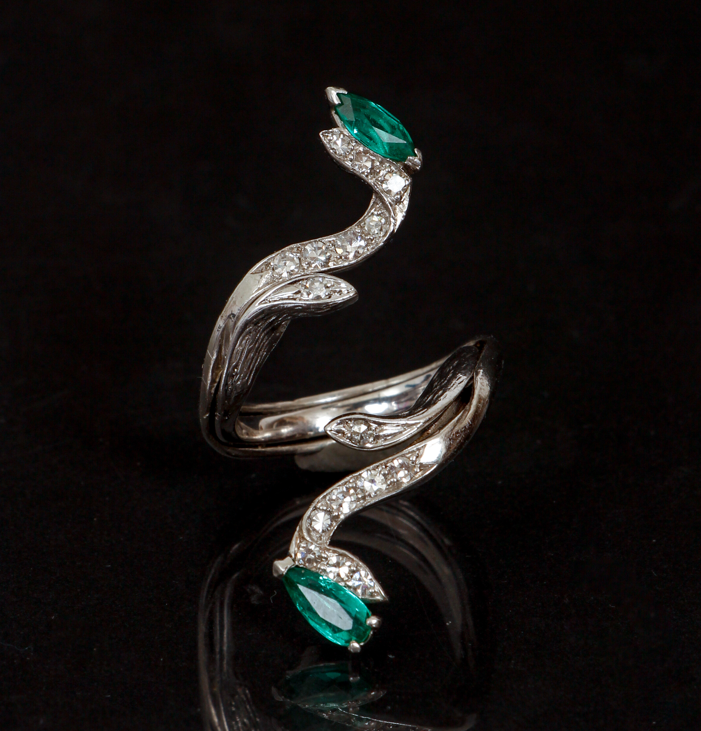 Diamond and Emerald Vine Style Ring