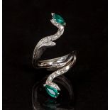 Diamond and Emerald Vine Style Ring
