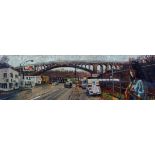 Kevin Kutz oil Larimer Avenue Bridge with Mandolin Player