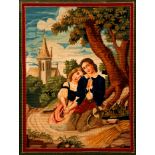 Framed Needlepoint Depicting Two Lovers