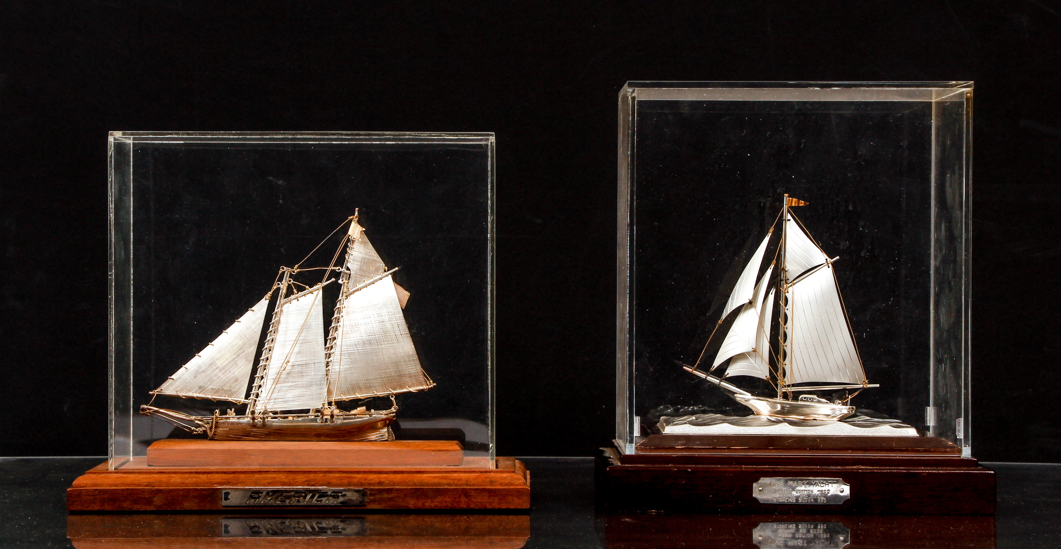 2 Cased sterling miniature Yachts