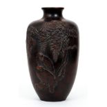 Japanese bronze Vase with Birds and Flowering Vines