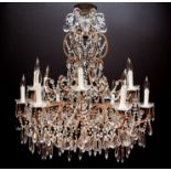 Antique Bronze and Crystal 12 Light Chandelier