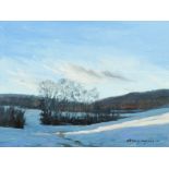 Ron Donoughe oil on board Winter Landscape