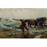 Hans von Bartels watercolor and mixed media Fisherman in Rough Surf