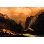 19th Century oil Landscape Painting Mountainous Landscape