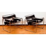 Pair Marcel Breuer Wassily Leather & Chrome Chairs