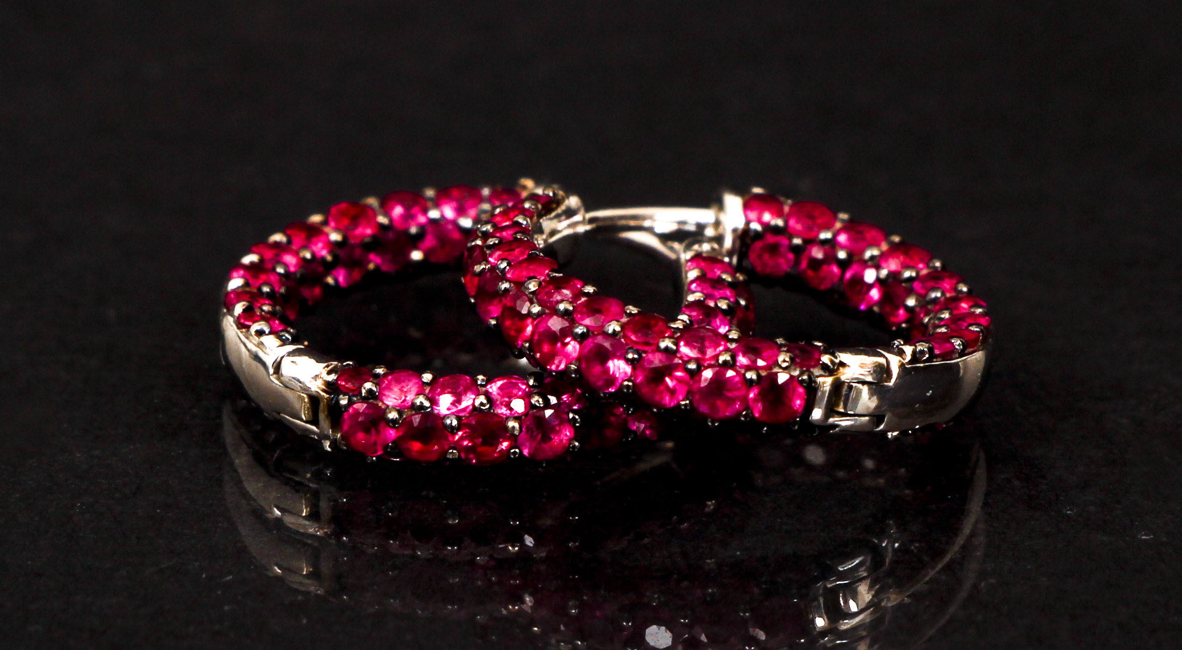 14K Ruby Hoop Earrings - Image 2 of 3