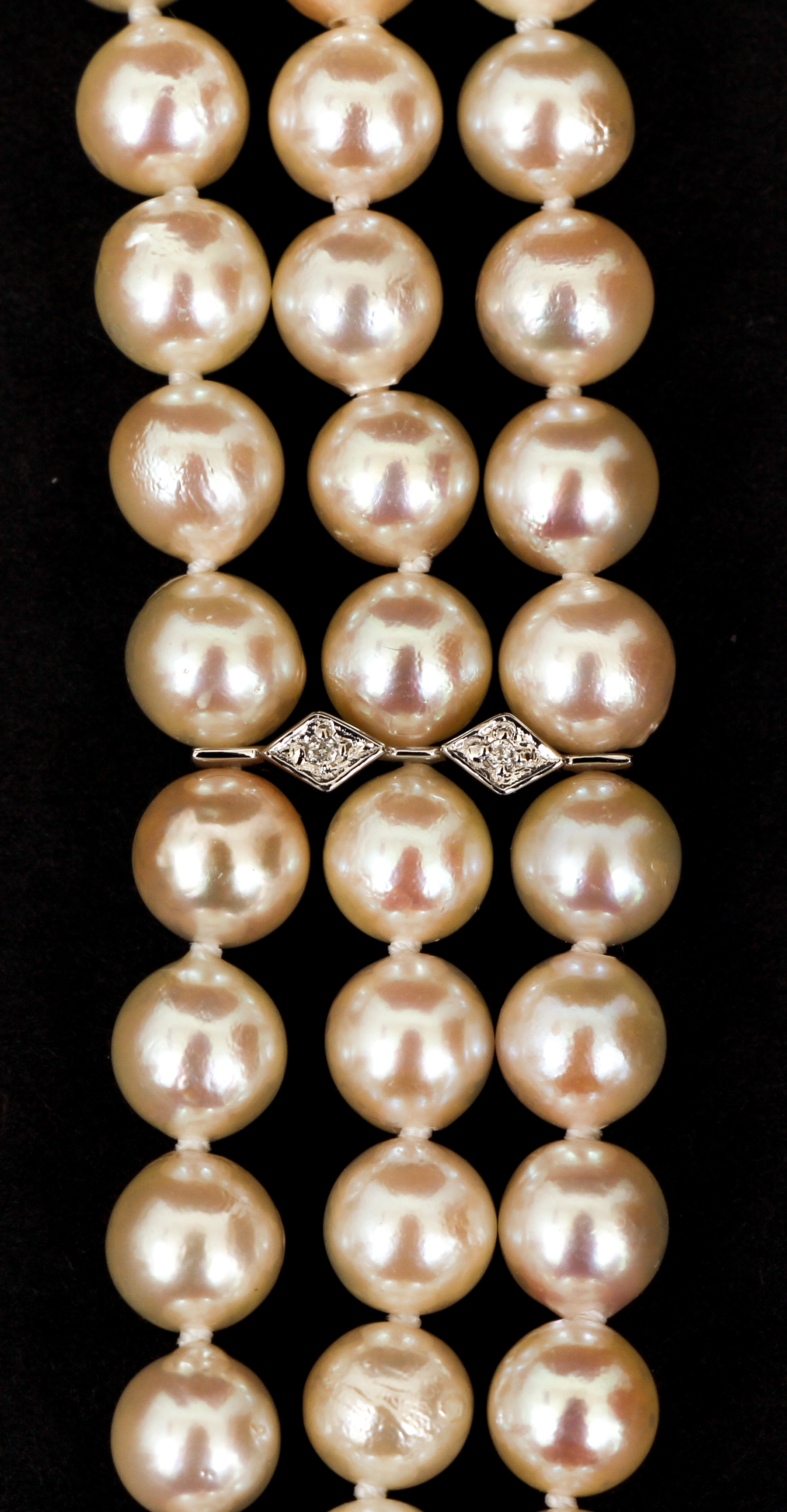 Cultured Pearl and Diamond Triple Strand Bracelet - Image 3 of 4