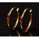 10K Ruby Diamond Hoop Earrings