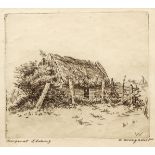 Olaf Wieghorst signed etching Grass Hut Homestead