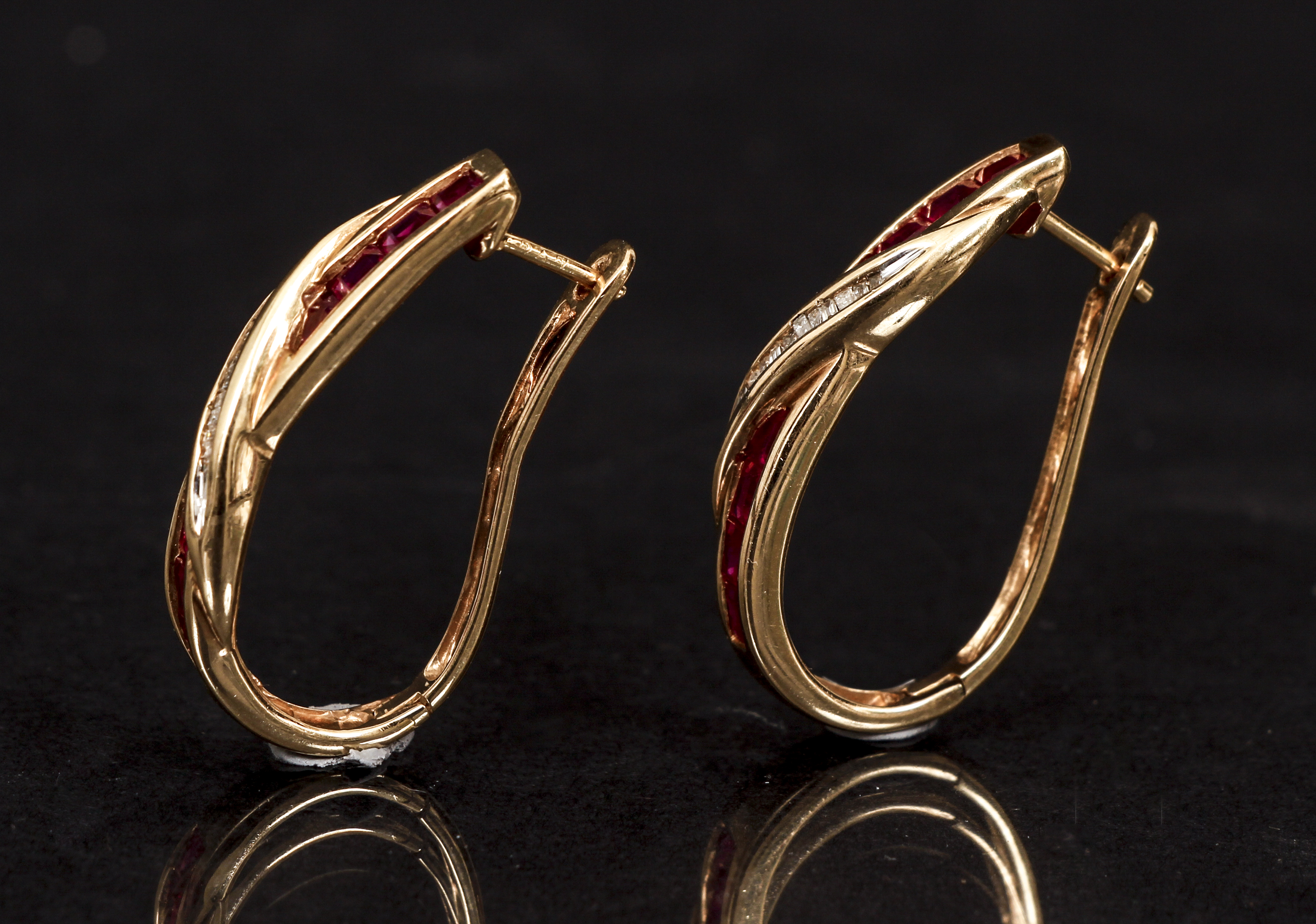 10K Ruby Diamond Hoop Earrings - Image 2 of 5