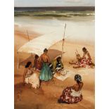 William Russell Flint Watercolor Gypsies on Beach