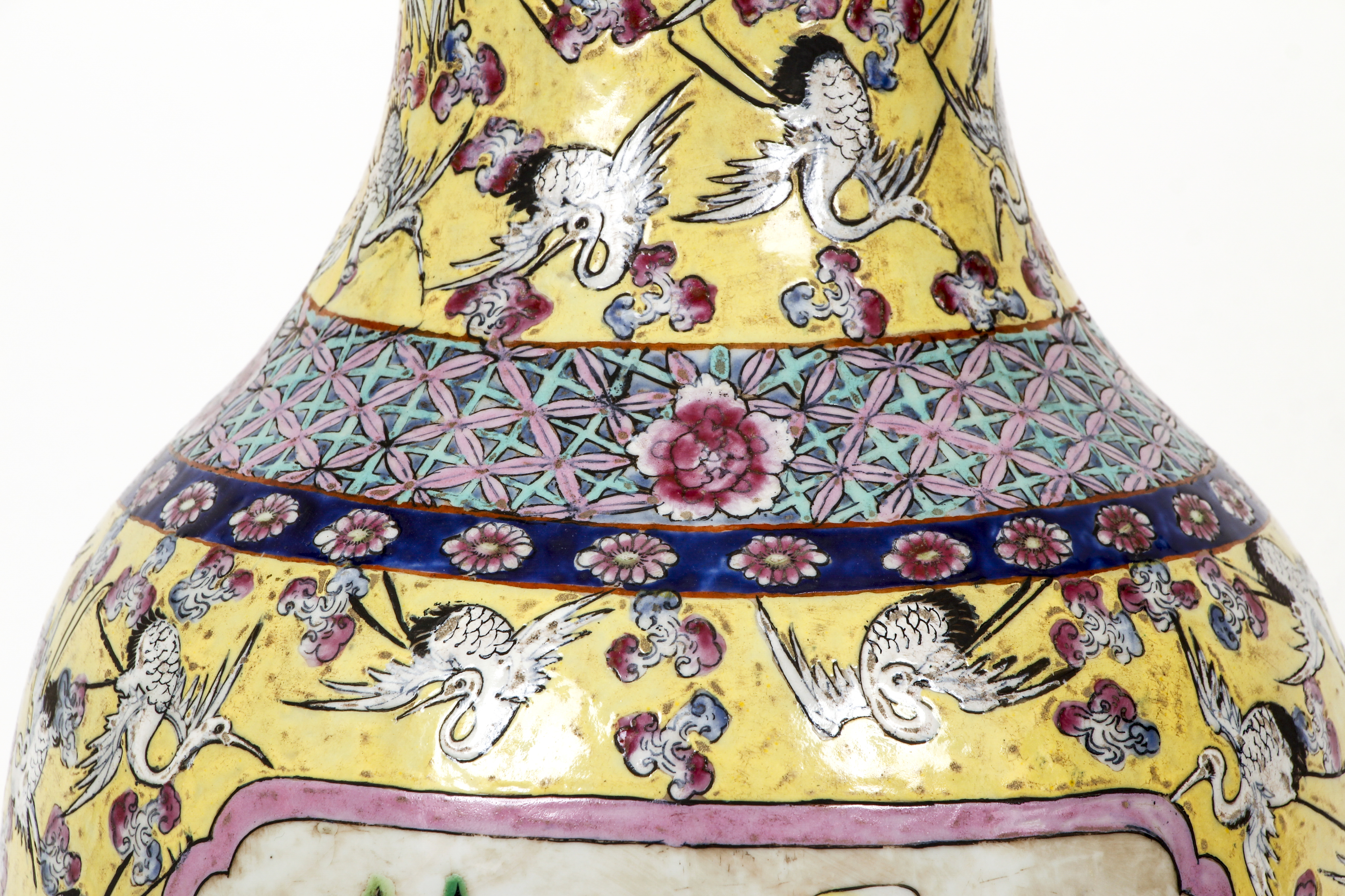 Chinese Rose Famille Stork Vase - Image 5 of 6