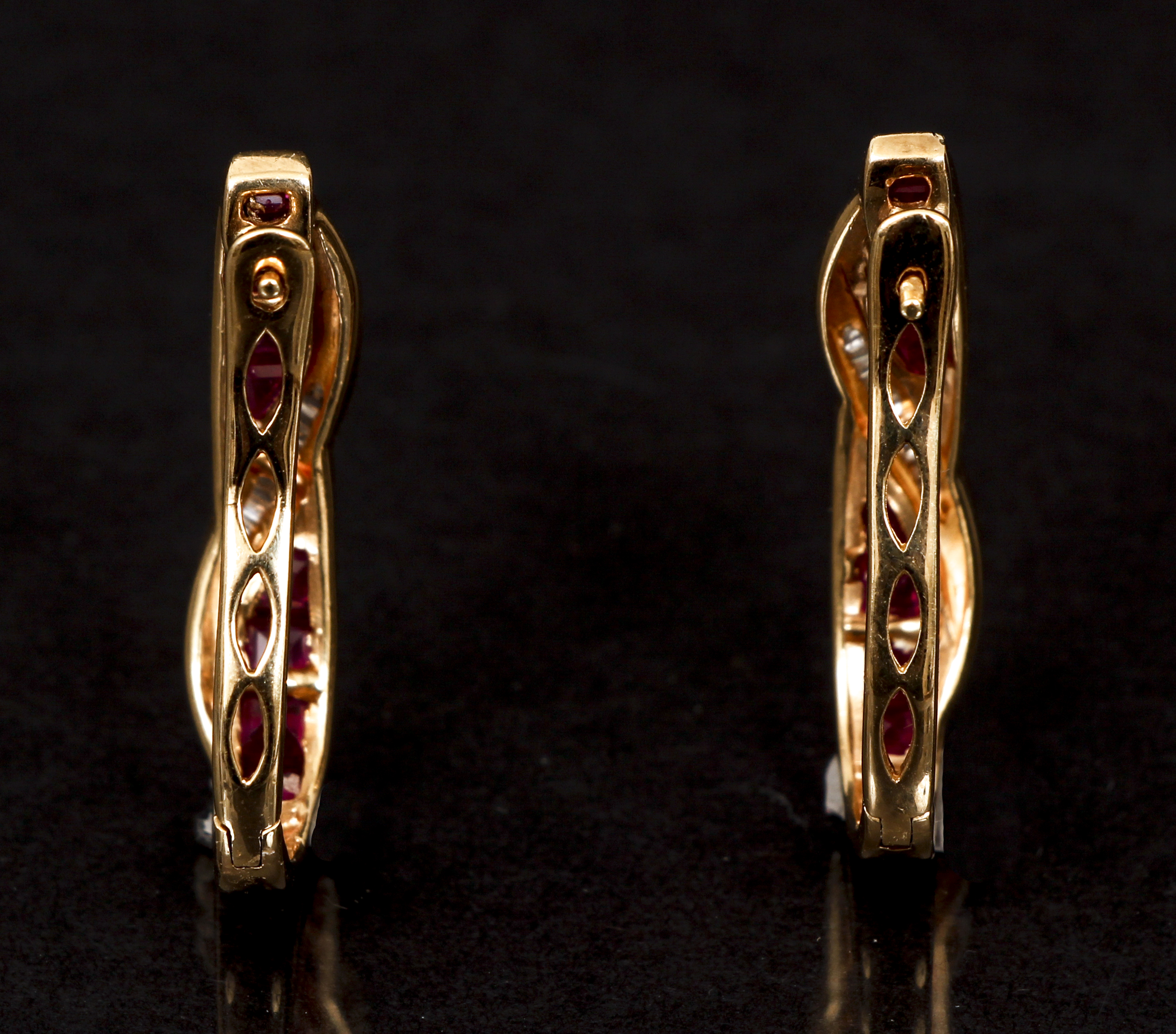 10K Ruby Diamond Hoop Earrings - Image 3 of 5