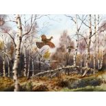 Robert W. Milliken watercolor Grouse Flying through the Woods