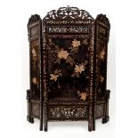 Chinese hardwood 3 panel carved screen with mother of pearl