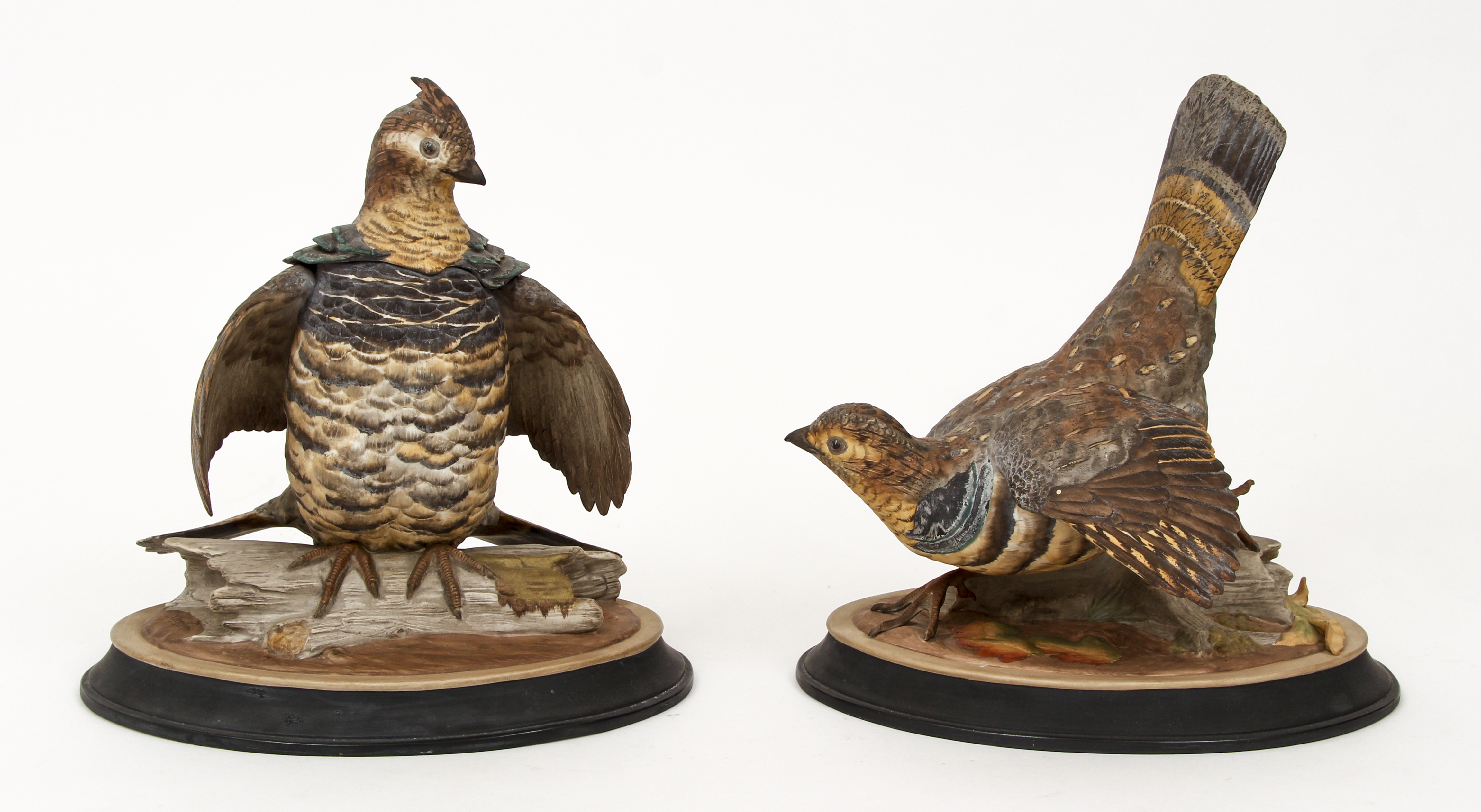 Pair Boehm Porcelain Ruffled Grouse Sculptures