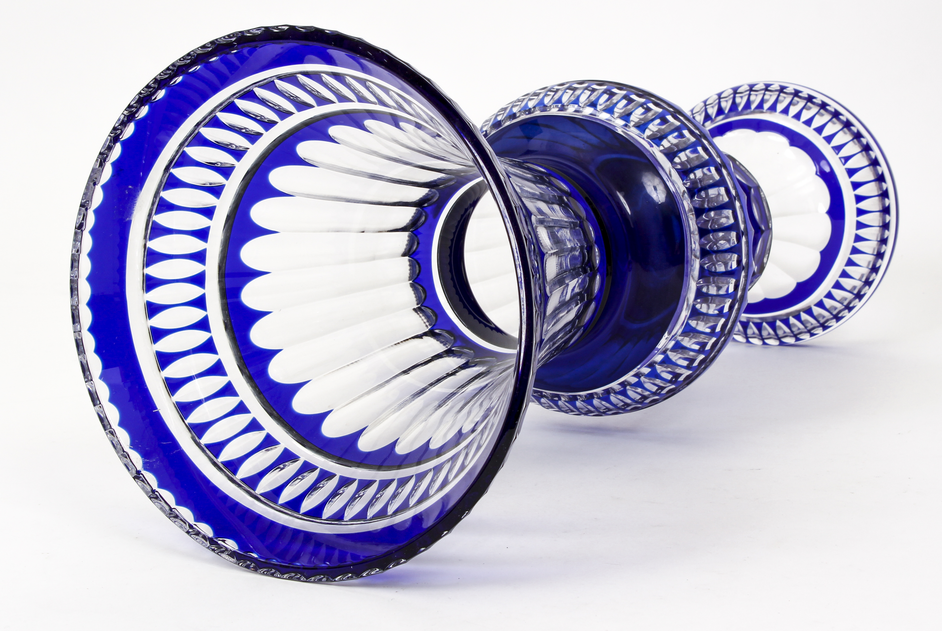 Pair Large Bohemian Cobalt Cut-to-Clear Glass Vases - Image 5 of 5