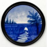 Painted Porcelain Roundel Landscape with Bridge