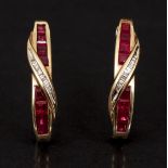 10K Ruby Diamond Hoop Earrings