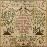 1788 British Sampler with Birds Trees Flowers