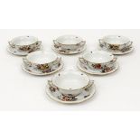 Set 6 Herend Soup Cups and Saucers Fruit Flowers