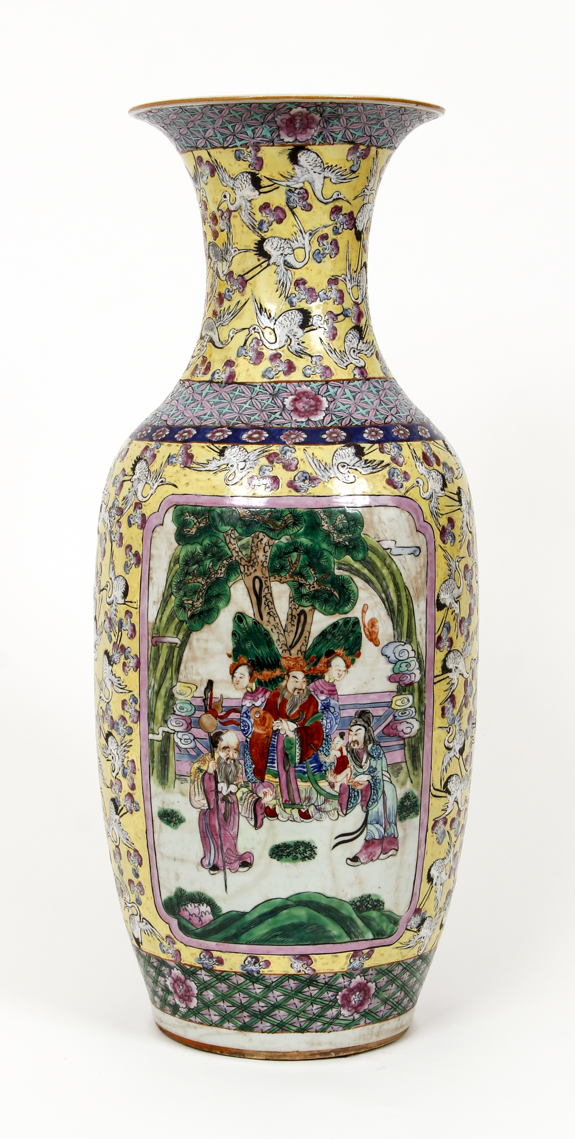 Chinese Rose Famille Stork Vase