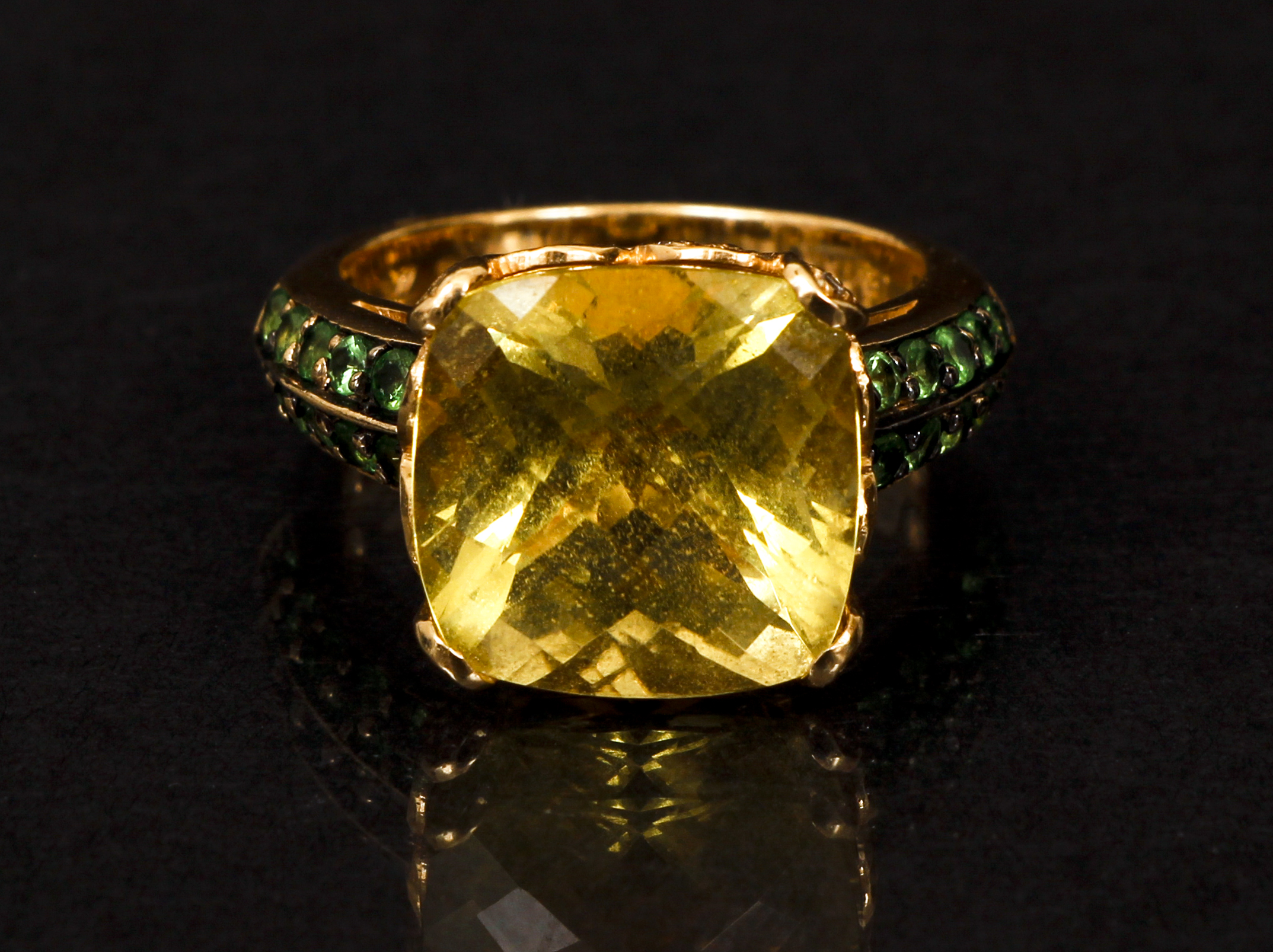 14K Lemon Quartz Tsavorite Diamond Ring - Image 2 of 5