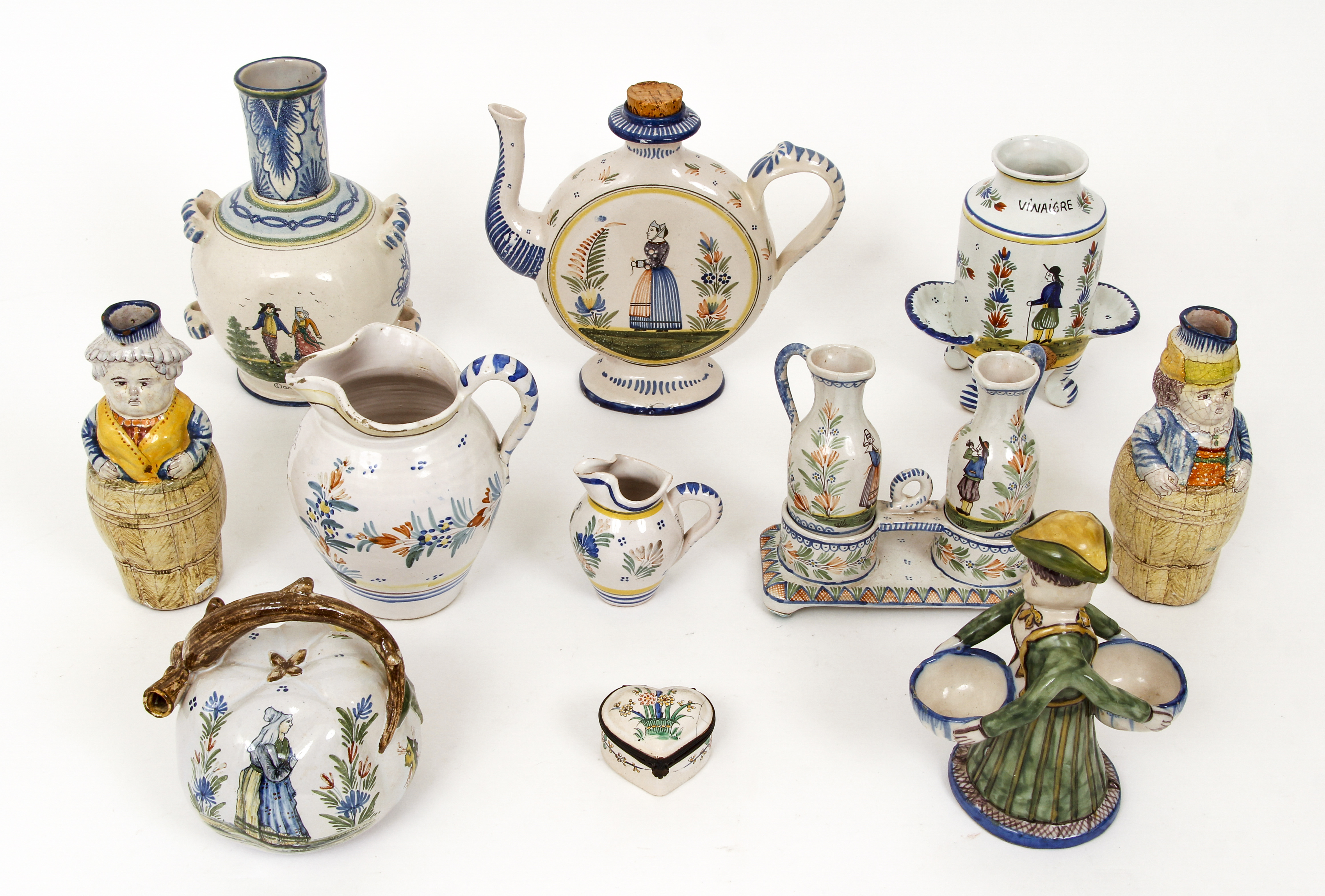 Collection of 11 Old Quimper ceramic pieces