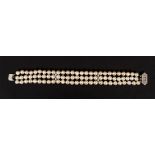 Cultured Pearl and Diamond Triple Strand Bracelet