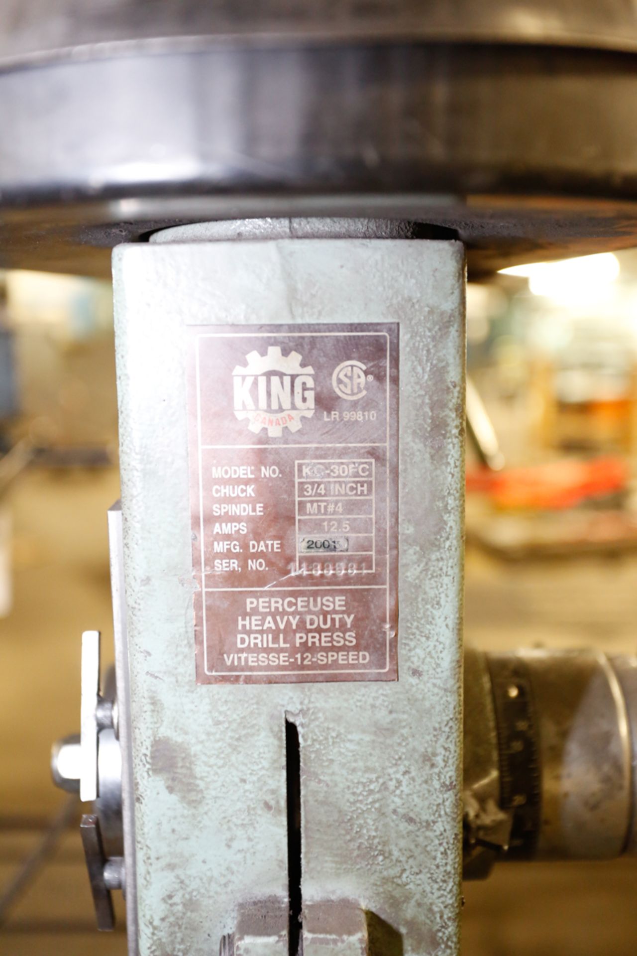 KING KC30 FC 3/4" DRILL PRESS MT4 SPINDLE - Image 3 of 3