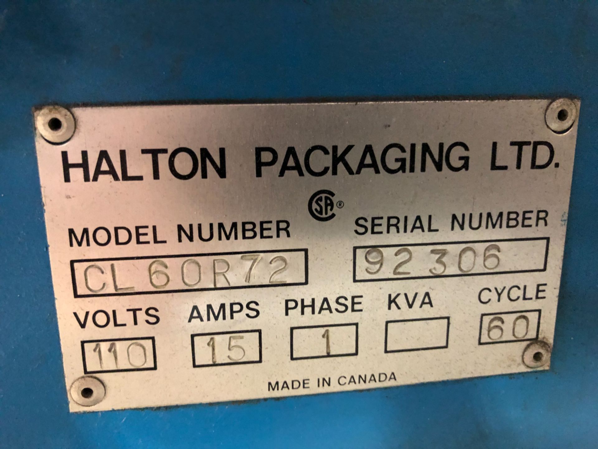 HALTON CL60R72, 60'' DIAM. SHRINK WRAP MACHINE S/N: 92306 - Image 3 of 4