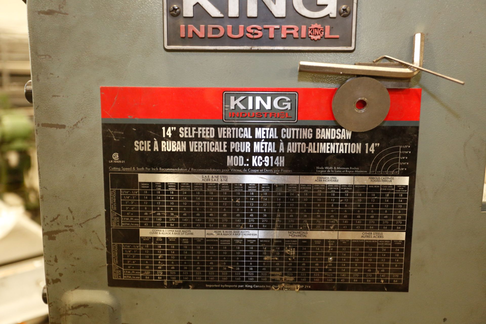 KING KC-914H, VERTICAL BAND SAW - Image 4 of 4