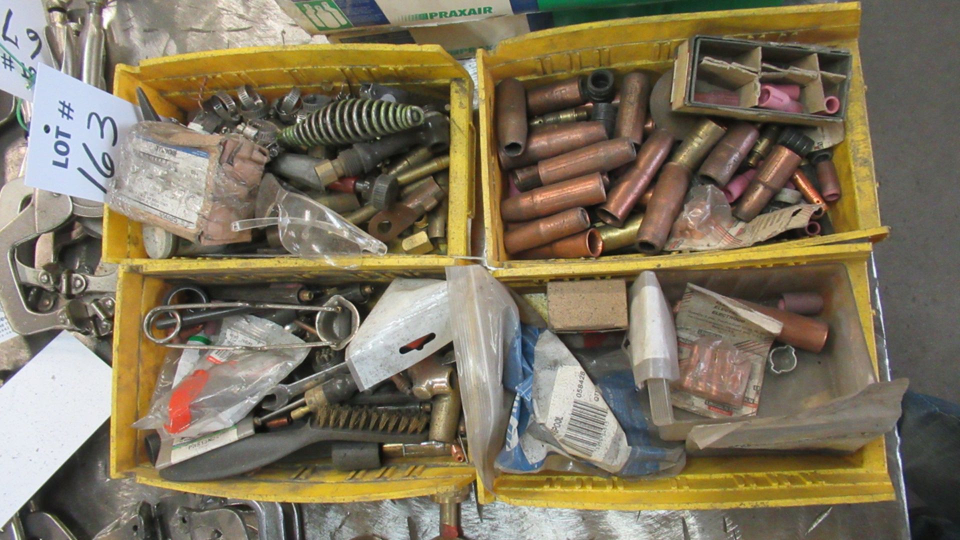 LOT OF ASSORTED WELDING SUPPLIES 4 BINS