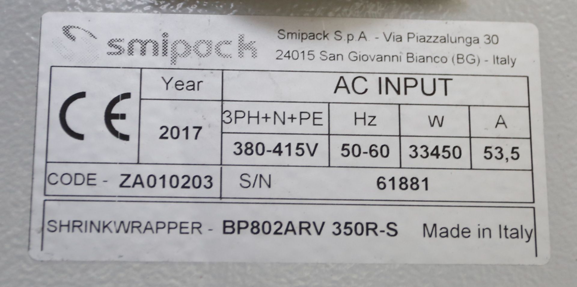 (2017) SMIPAK Model BP802ARV 350RS, Monoblock Fully Automatic Shrink Wrap Machine, with 90° Infeed - Image 8 of 11