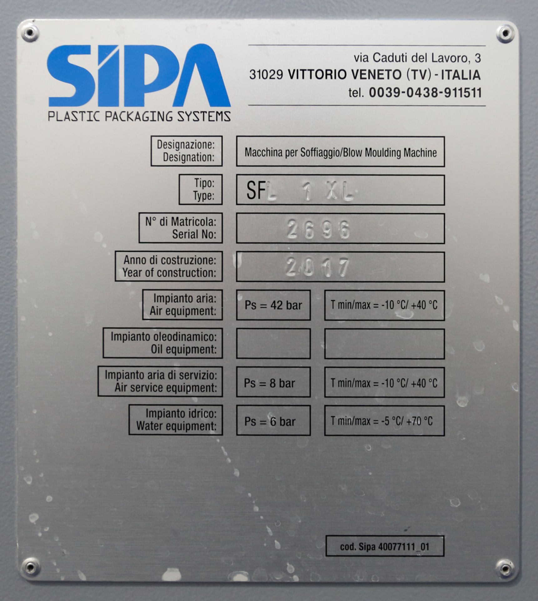 (2017) SIPA Model SFL1XL, Linear Stretch Blow Moulding Machine, S/N: 2696, 30 Litre Bottle Maximum - Image 15 of 28