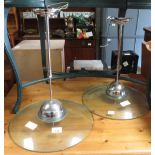 PAIR OF CHROME & GLASS CEILING LIGHTS