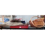 2 WICKER BASKETS, CAT CARRIER, ETC