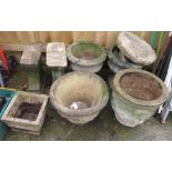 COLLECTION OF CONCRETE URNS, POTS, BASES, ETC