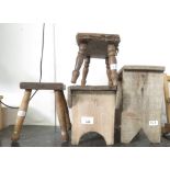 4 RUSTIC WOODEN STOOLS