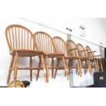 6 PINE STICK BACK DINING CHAIRS & 2 CARVERS