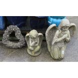 2 ANGEL STATUES & 1 WREATH