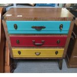 MODERN 3 DRAWER CHEST ON HAIRPIN LEGS WITH COLOURED DRAWERS