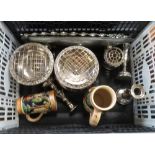 CRATE OF ITEMS INCLUDING SILVER PLATE & GERMAN STEINS