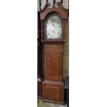 WELSH LONGCASE CLOCK IN A PINE CASE WITH ENAMELLED DIAL DEPICITING A HARBOUR