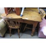 PINE FARMHOUSE TABLE WITH DRAWER & 2 CHAIRS