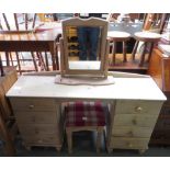 BLEACHED PINE DRESSING TABLE WITH MIRROR & STOOL