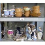 2 SHELVES OF CUT GLASS & CERAMICS INCLUDING NAO FIGURES