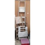 GALVANISED BIN. WOODEN STEP LADDER, ALUMINIUM STEP LADDER ETC